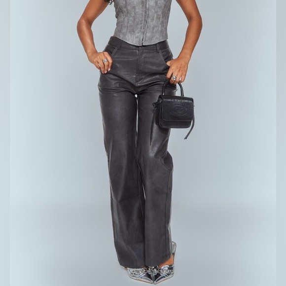 PrettyLittleThing Pants - NEW Pretty Little Thing Washed Black Faux Leather Pants Size 10